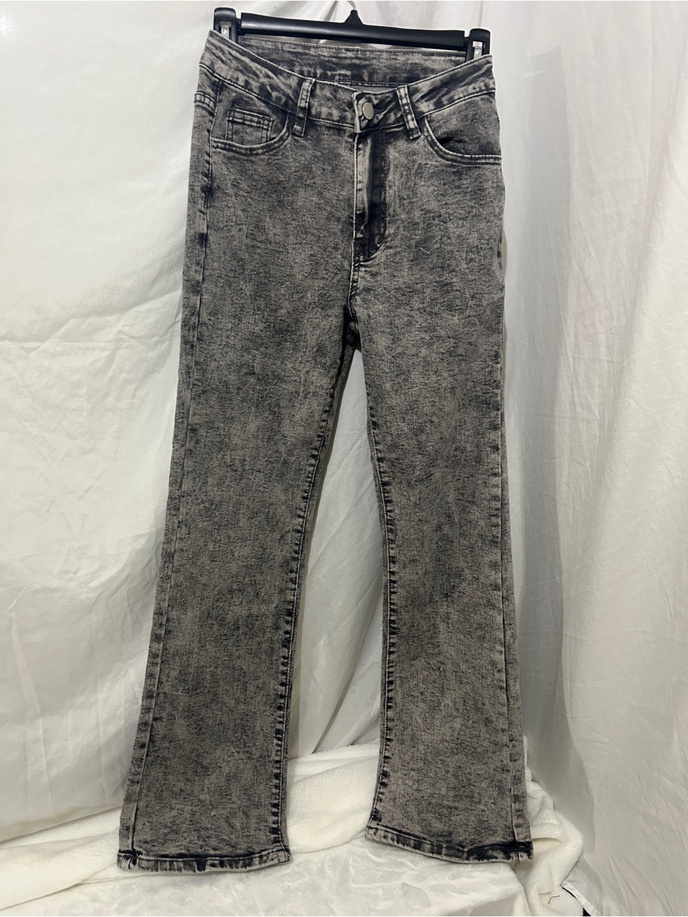 Acid Wash Black High Rise Stretch Flare Jeans - Size S